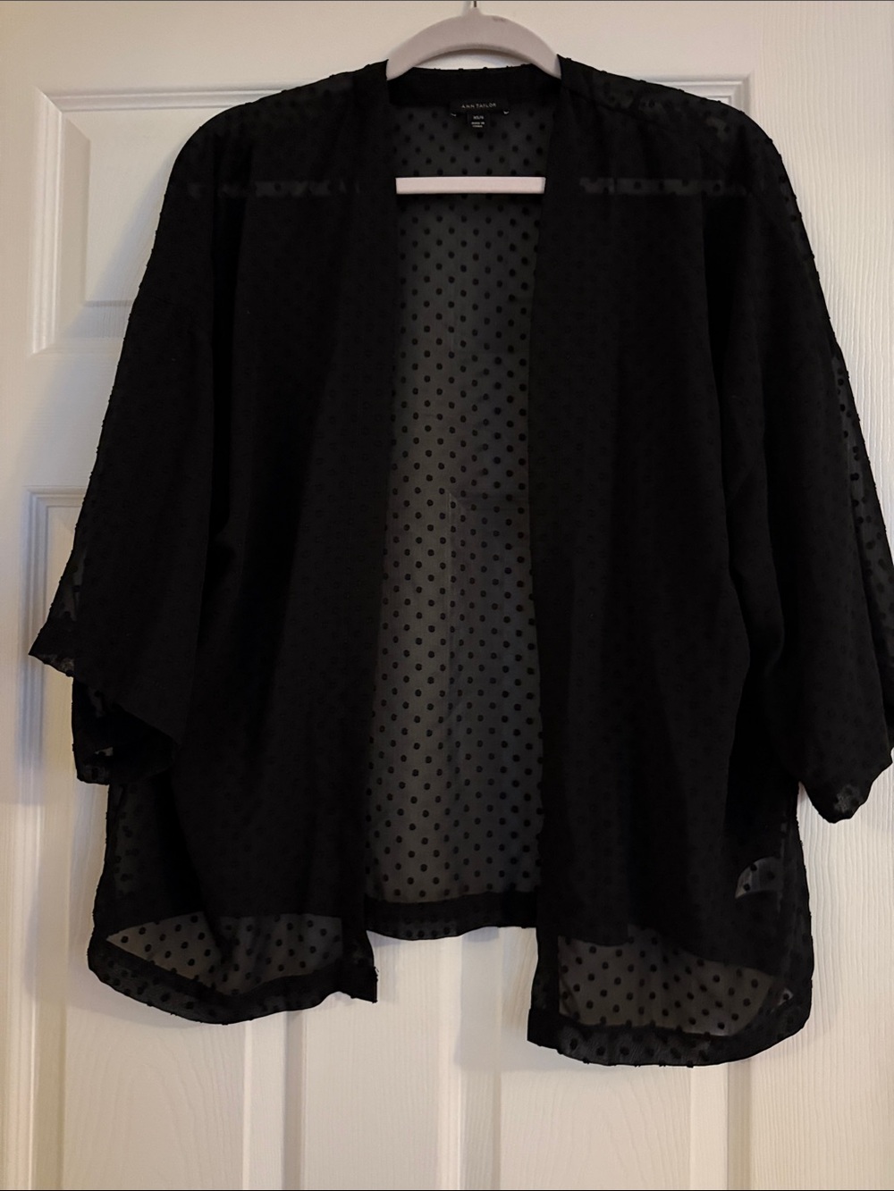 Ann Taylor Black Sheer Polka-Dot Open Cardigan